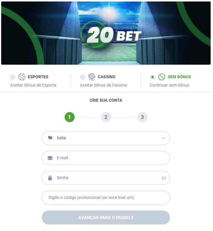 Registo no 20Bet: Como criar uma nova conta?