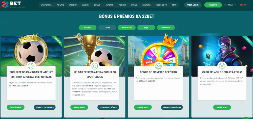 Promoções e bônus no casino 22Bet