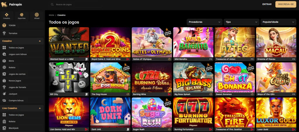 Jogos de Casino e Slots Online no FairSpin