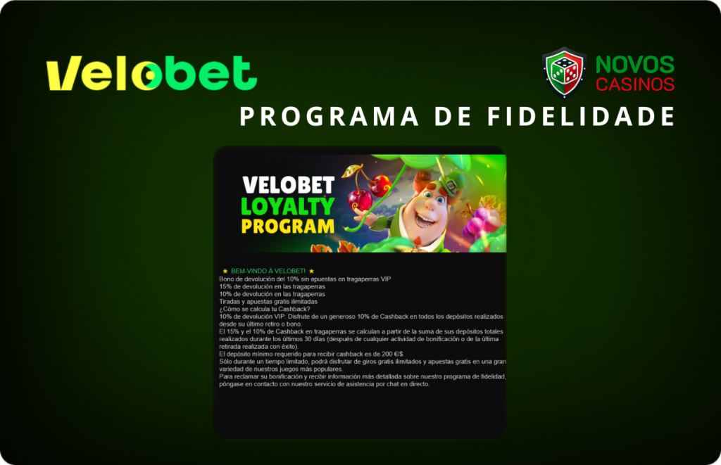 Programa de Fidelidade Velobet com Benefícios de Cashback e Giros Grátis