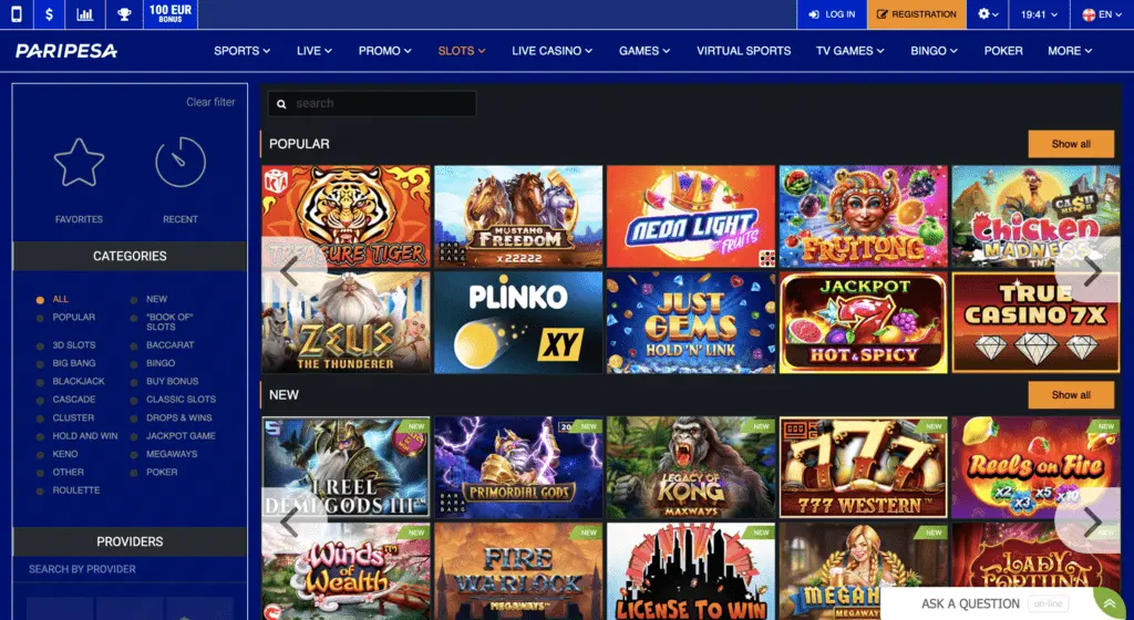 Diversidade de slots e fornecedores de jogos