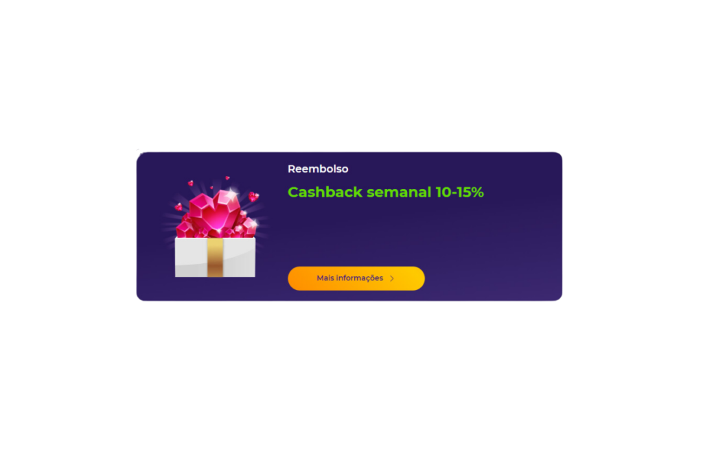 Cashback semanal de 10-15%.